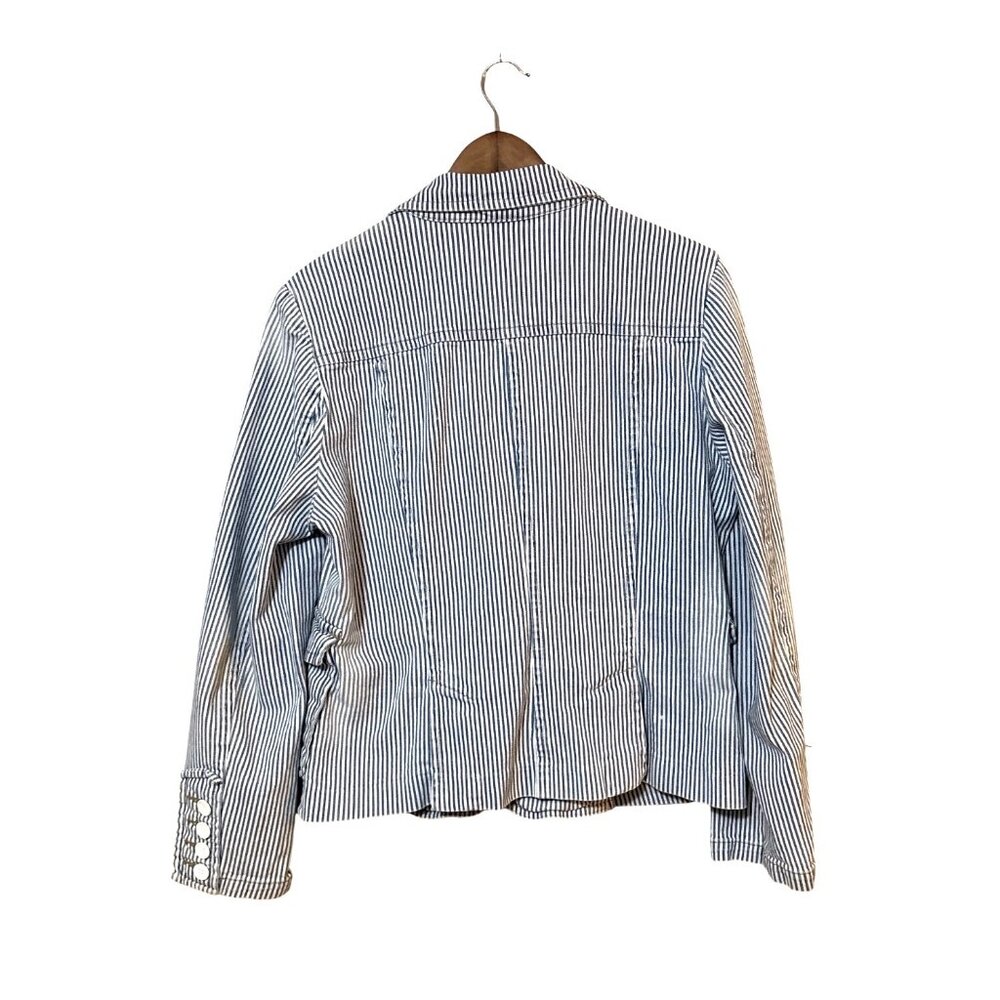 Robert Talbott Blue & White Striped Blazer Jacket L Cotton Blend Womens Tailored - Picture 4 of 9